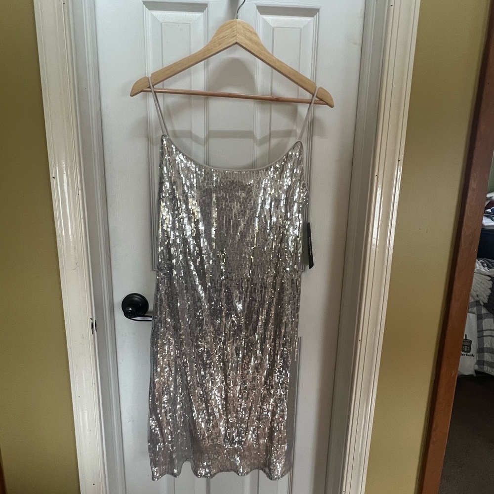 bebe Silver Sequin Mini Dress